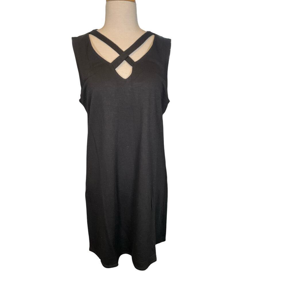 Lanston Size Large Black Dress Deep V-Neck Small Open Back Casual Over Sized NWT